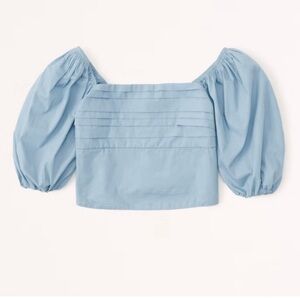Abercrombie & Fitch Ruched Bodice Puff Sleeve Top In Aqua Blue Sz XS Poplin